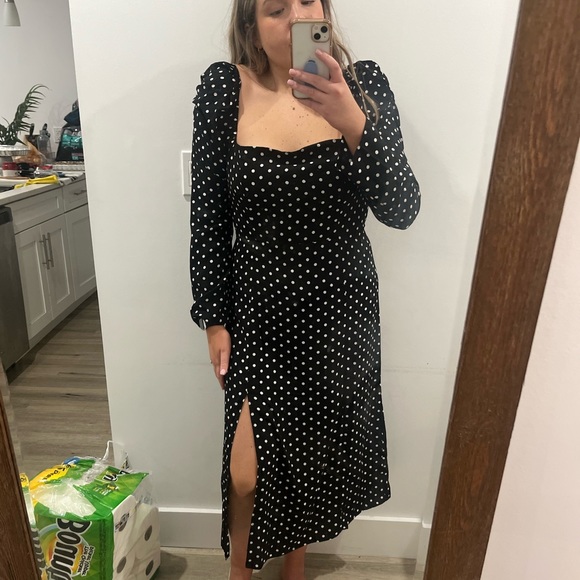 Lulu’s Black Polka Dot Slit Dress - Picture 2 of 3